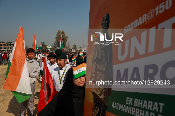Kashmiri students hold Indian National Flags as thousands take part in the event, which sees participation from students, youth, and officia... by Nasir Kachroo/NurPhoto