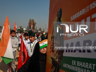 Kashmiri students hold Indian National Flags as thousands take part in the event, which sees participation from students, youth, and officia... by Nasir Kachroo/NurPhoto