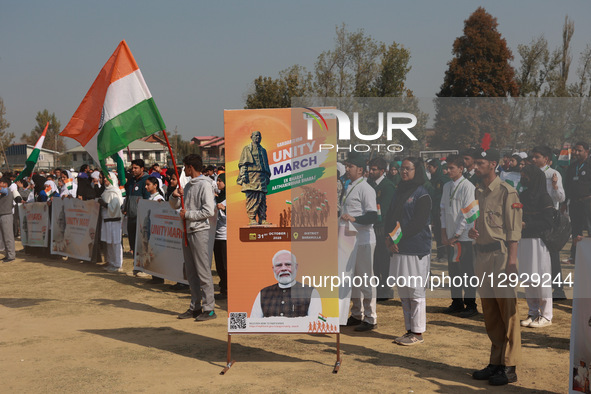 Kashmiri students hold Indian National Flags as thousands take part in the event, which sees participation from students, youth, and officia... by Nasir Kachroo/NurPhoto