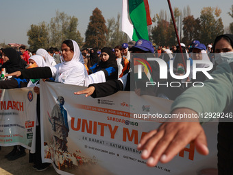 Kashmiri students hold Indian National Flags as thousands take part in the event, which sees participation from students, youth, and officia... by Nasir Kachroo/NurPhoto