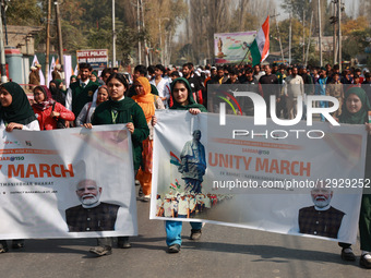 Kashmiri students hold Indian National Flags as thousands take part in the event, which sees participation from students, youth, and officia... by Nasir Kachroo/NurPhoto