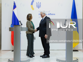 Ukrainian Foreign Minister Andrii Sybiha and Deputy Prime Minister, Minister of Foreign and European Affairs of the Republic of Slovenia Tan... by Kyrylo Chubotin/Ukrinform/NurPhoto