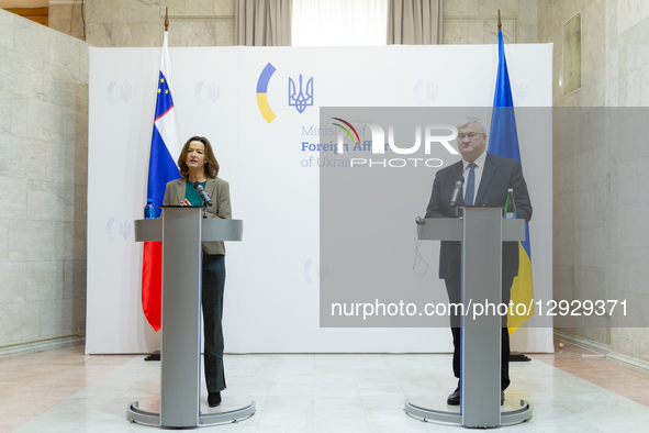 Ukrainian Foreign Minister Andrii Sybiha and Deputy Prime Minister, Minister of Foreign and European Affairs of the Republic of Slovenia Tan... by Kyrylo Chubotin/Ukrinform/NurPhoto