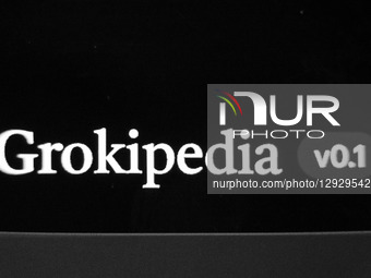 The Grokipedia website appears on a laptop computer screen in this photo illustration in Athens, Greece, on October 31, 2025.  by Nikolas Kokovlis/NurPhoto