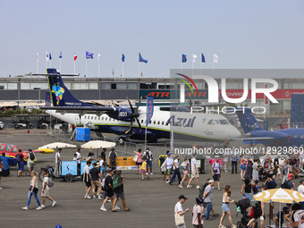 ATR 72-600 turboprop passenger aircraft of Azul Linhas Aereas Brasileiras Azul Airline exhibited from ATR during the Paris Air Show 2025 amo... by Nicolas Economou/NurPhoto