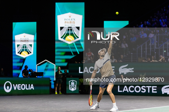 Valentin Vacherot (MON) plays his men's singles match against Felix Auger-Aliassime (CAN) on day five of the Paris ATP Masters 1000 tennis t... by Ibrahim Ezzat/NurPhoto
