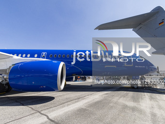 JetBlue Airbus A220-300 passenger aircraft at the Paris Air Show 2025 in Le Bourget airport. The narrow body A220 of Jet Blue airline carrie... by Nicolas Economou/NurPhoto