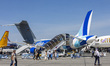 JetBlue Airbus A220-300 passenger aircraft at the Paris Air Show 2025 in Le Bourget airpor...