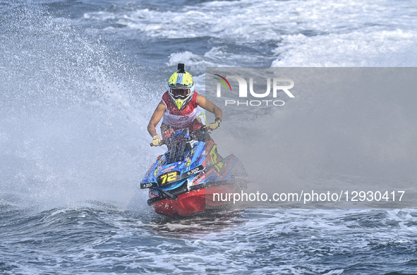 Estelle Poret of France competes during the Ski Ladies GP1 Moto 2 ahead of the UIM-ABP Aquabike Class Pro Grand Prix Of Qatar at Mina Cornic... by Noushad Thekkayil/NurPhoto