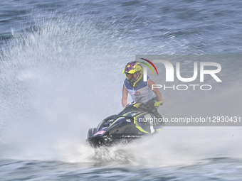 Virginie Morlaes of France competes during the Ski Ladies GP1 Moto 2 ahead of the UIM-ABP Aquabike Class Pro Grand Prix Of Qatar at Mina Cor... by Noushad Thekkayil/NurPhoto