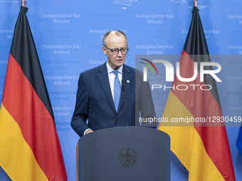Federal Chancellor of Germany Friedrich Merz holds a press conference after the end o European Council Summit, the EU leaders meeting at the... by Nicolas Economou/NurPhoto