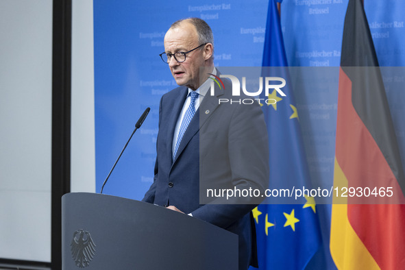 Federal Chancellor of Germany Friedrich Merz holds a press conference after the end o European Council Summit, the EU leaders meeting at the... by Nicolas Economou/NurPhoto