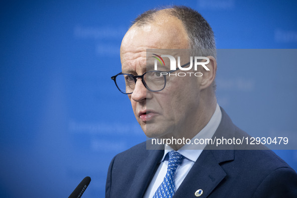 Federal Chancellor of Germany Friedrich Merz holds a press conference after the end o European Council Summit, the EU leaders meeting at the... by Nicolas Economou/NurPhoto