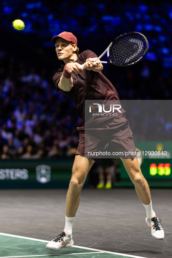 Jannik Sinner (ITA) plays against Ben Shelton (USA) in his men's singles match on day five of the Paris ATP Masters 1000 tennis tournament a... by Ibrahim Ezzat/NurPhoto