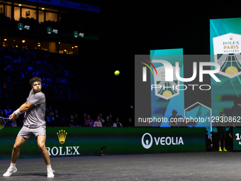 Ben Shelton (USA) plays against Jannik Sinner (ITA) in the men's singles match on day five of the Paris ATP Masters 1000 tennis tournament a... by Ibrahim Ezzat/NurPhoto