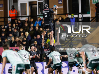Seb de Chaves of Newcastle Red Bulls participates in line-out action during the Premiership Cup match between Newcastle Red Bulls and Leices... by MI News/NurPhoto