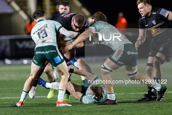 Murray McCallum of Newcastle Red Bulls is in action during the Premiership Cup match between Newcastle Red Bulls and Leicester Tigers at Kin... by MI News/NurPhoto