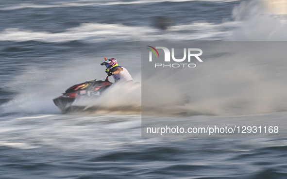 Pierre-Francois Savelli of France competes during the Runabout GP1, Moto 1 ahead of the UIM-ABP Aquabike Class Pro Grand Prix Of Qatar at Mi... by Noushad Thekkayil/NurPhoto