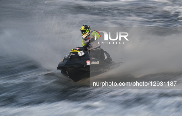 Gyorgy Kasza of Hungary competes during the Runabout GP1, Moto 1 ahead of the UIM-ABP Aquabike Class Pro Grand Prix Of Qatar at Mina Cornich... by Noushad Thekkayil/NurPhoto