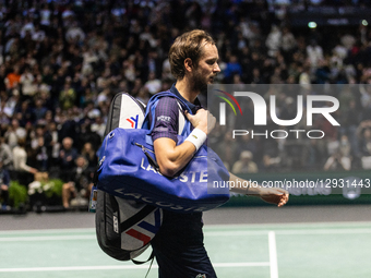 Daniil Medvedev plays his men's singles match against Alexander Zverev (GER) on day five of the Paris ATP Masters 1000 tennis tournament at... by Ibrahim Ezzat/NurPhoto