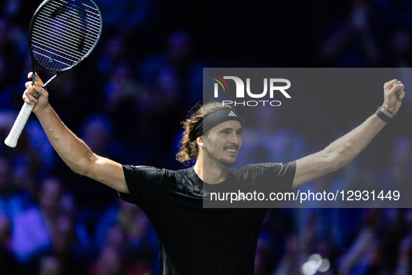 Alexander Zverev (GER) plays against Daniil Medvedev in the men's singles match on day five of the Paris ATP Masters 1000 tennis tournament... by Ibrahim Ezzat/NurPhoto