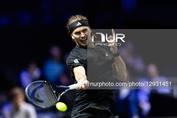 Alexander Zverev (GER) plays against Daniil Medvedev in the men's singles match on day five of the Paris ATP Masters 1000 tennis tournament... by Ibrahim Ezzat/NurPhoto