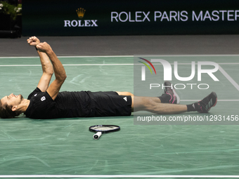 Alexander Zverev (GER) plays against Daniil Medvedev in the men's singles match on day five of the Paris ATP Masters 1000 tennis tournament... by Ibrahim Ezzat/NurPhoto