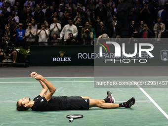 Alexander Zverev (GER) plays against Daniil Medvedev in the men's singles match on day five of the Paris ATP Masters 1000 tennis tournament... by Ibrahim Ezzat/NurPhoto