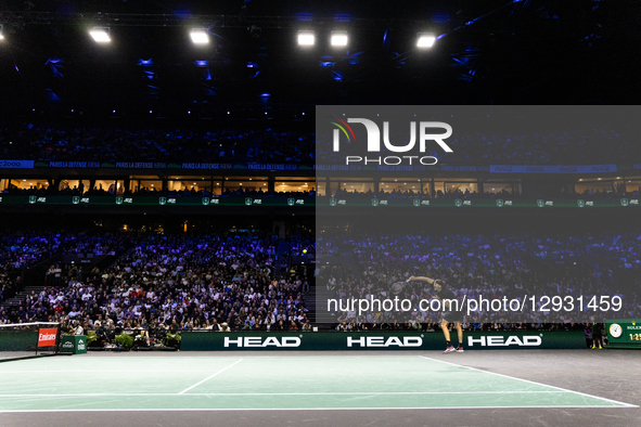 Alexander Zverev (GER) plays against Daniil Medvedev in the men's singles match on day five of the Paris ATP Masters 1000 tennis tournament... by Ibrahim Ezzat/NurPhoto