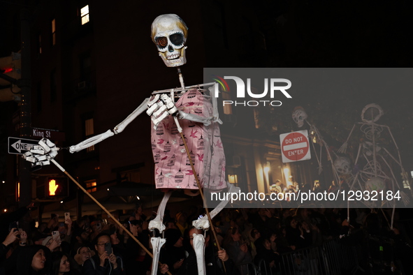Puppeteers control characters during the Greenwich Village Halloween Parade in New York, United States, on October 31, 2025.  by Gordon Donovan/NurPhoto