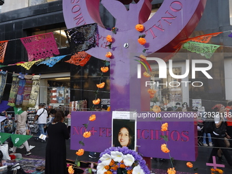 Relatives and activists place an altar at the memorial 'Anti Monumento' in honor of femicide victims to demand justice from the Mexican Gove... by Eyepix/NurPhoto
