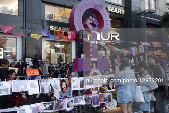 Relatives and activists place an altar at the memorial 'Anti Monumento' in honor of femicide victims to demand justice from the Mexican Gove... by Eyepix/NurPhoto