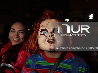 Revelers in costume wait to enter the parade route before the 52nd annual Village Halloween Parade in New York City, United States, on Octob... by Gordon Donovan/NurPhoto