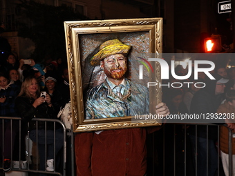 A reveler comes as a Vincent Van Gogh painting during the Greenwich Village Halloween Parade in New York, United States, on October 31, 2025... by Gordon Donovan/NurPhoto