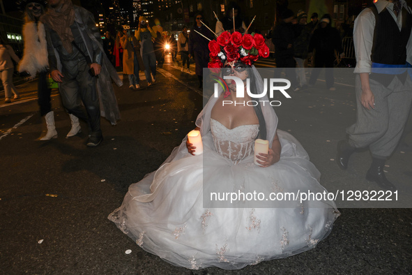poses for a photo during New York's 52nd Annual Village Halloween Parade in New York, N.Y., on October 31, 2025.  by Gordon Donovan/NurPhoto