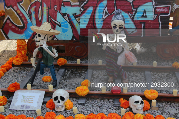 The mega-offering of the National Autonomous University of Mexico (UNAM) is seen on the occasion of the Day of the Dead at the esplanade of... by Jose Luis Torales/NurPhoto