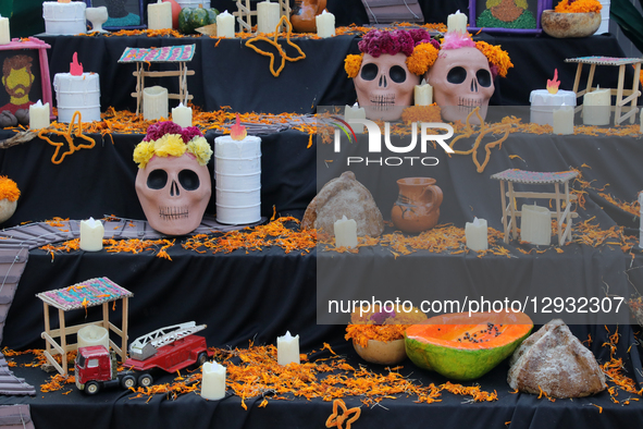 The mega-offering of the National Autonomous University of Mexico (UNAM) is seen on the occasion of the Day of the Dead at the esplanade of... by Jose Luis Torales/NurPhoto