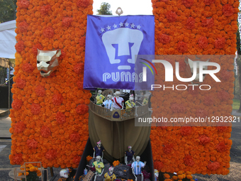 An offering themed around the UNAM Pumas is seen during the National Autonomous University of Mexico's (UNAM) mega-offering for the Day of t... by Jose Luis Torales/NurPhoto