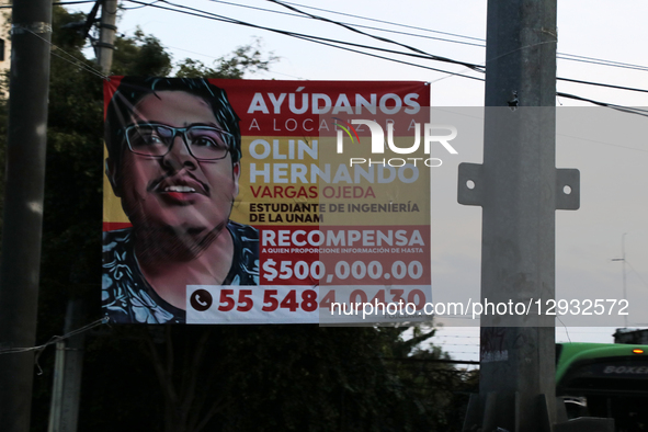 The search banner for Olin Hernando Vargas Ojeda, a missing student from the Engineering Faculty of the National Autonomous University of Me... by Jose Luis Torales/NurPhoto