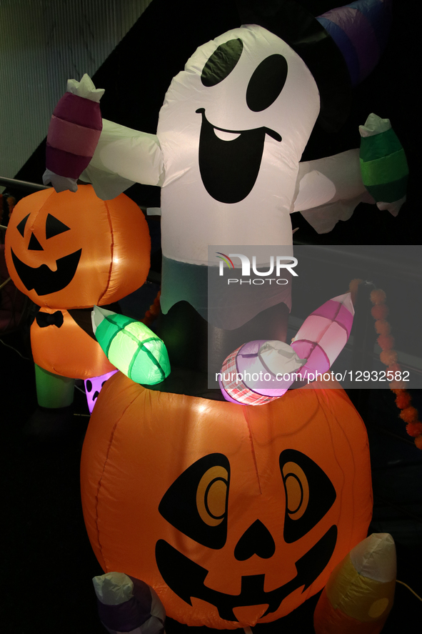 A Halloween decoration is seen in Mexico City, Mexico, on October 31, 2025.  by Jose Luis Torales/NurPhoto