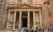 PETRA, JORDAN – OCTOBER 26:A camel sits near Al-Khazneh (the Treasury), the most iconic m...