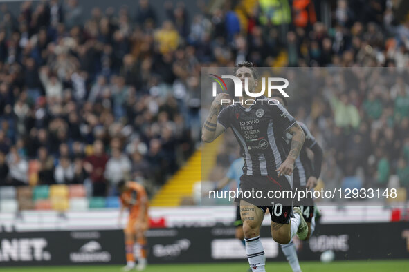 Udinese's Nicolo Zaniolo celebrates after scoring a goal during the Italian Serie A ENILIVE 2025/26 football match between Udinese and Atala... by Mattia Radoni/NurPhoto