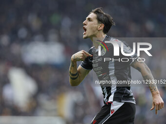 Udinese's Nicolo Zaniolo celebrates after scoring a goal during the Italian Serie A ENILIVE 2025/26 football match between Udinese and Atala... by Mattia Radoni/NurPhoto