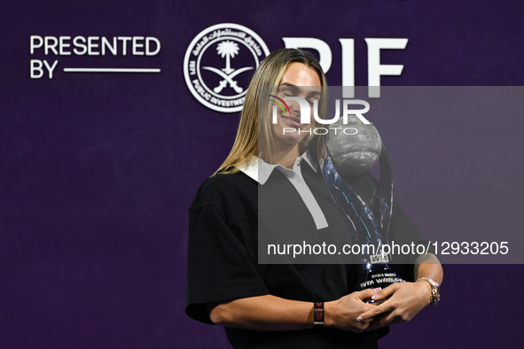 RIYADH, SAUDI ARABIA – NOVEMBER 1, 2025:
Aryna Sabalenka receives a special trophy for securing the year-end No. 1 WTA ranking after a seaso... by STR/NurPhoto