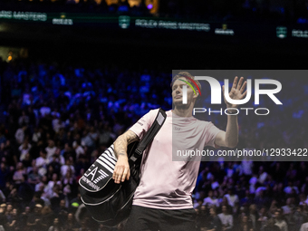 Alexander Bublik (KAZ) plays against Felix Auger-Aliassime (CAN) in the men's singles semi-final match on day six of the Paris ATP Masters 1... by Ibrahim Ezzat/NurPhoto