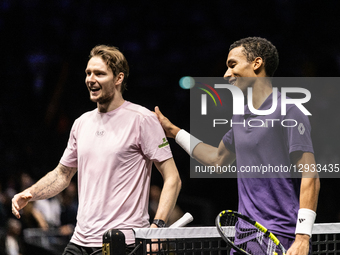 Felix Auger-Aliassime (CAN) plays against Alexander Bublik (KAZ) in the men's singles semi-final match on day six of the Paris ATP Masters 1... by Ibrahim Ezzat/NurPhoto