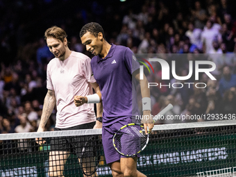 Felix Auger-Aliassime (CAN) plays against Alexander Bublik (KAZ) in the men's singles semi-final match on day six of the Paris ATP Masters 1... by Ibrahim Ezzat/NurPhoto
