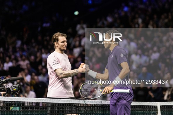 Felix Auger-Aliassime (CAN) plays against Alexander Bublik (KAZ) in the men's singles semi-final match on day six of the Paris ATP Masters 1... by Ibrahim Ezzat/NurPhoto