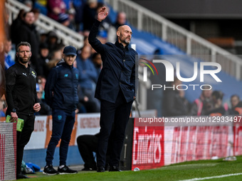 Manager Luke Williams, the manager of Peterborough United, gestures during the Emirates FA Cup First Round match between Peterborough and Ca... by MI News/NurPhoto