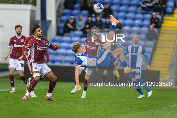 Michael Mellon of Oldham Athletic scores his side's first goal during the Emirates FA Cup First Round match between Oldham Athletic and Nort... by MI News/NurPhoto